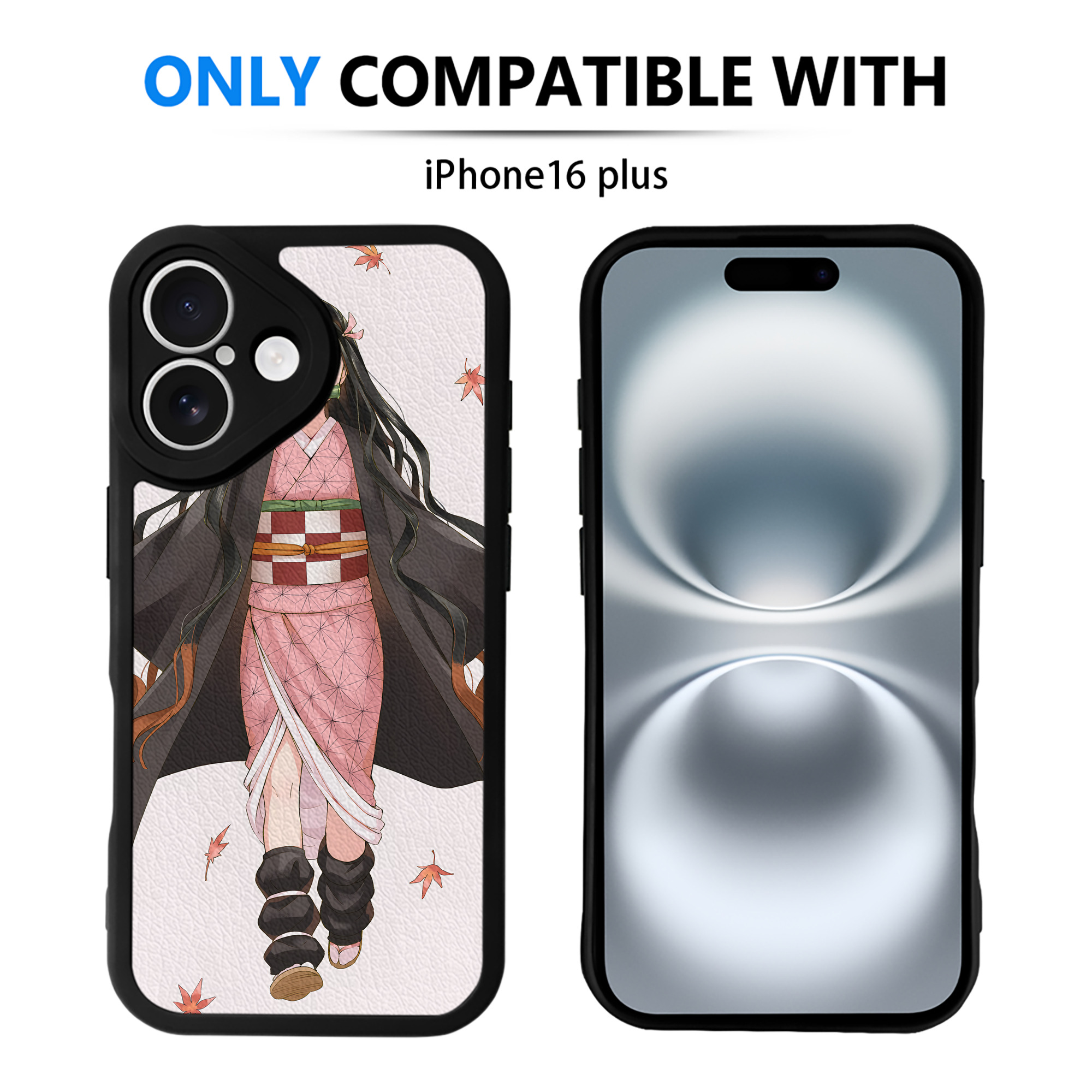 （画像用） 鬼滅の刃（きめつのやいば）竈門 禰󠄀豆子／かまど ねずこ Kamado Nezuko 【iPhone 16シリーズ対応】シリコンスマホケース（レザー調） 材質：シリコン